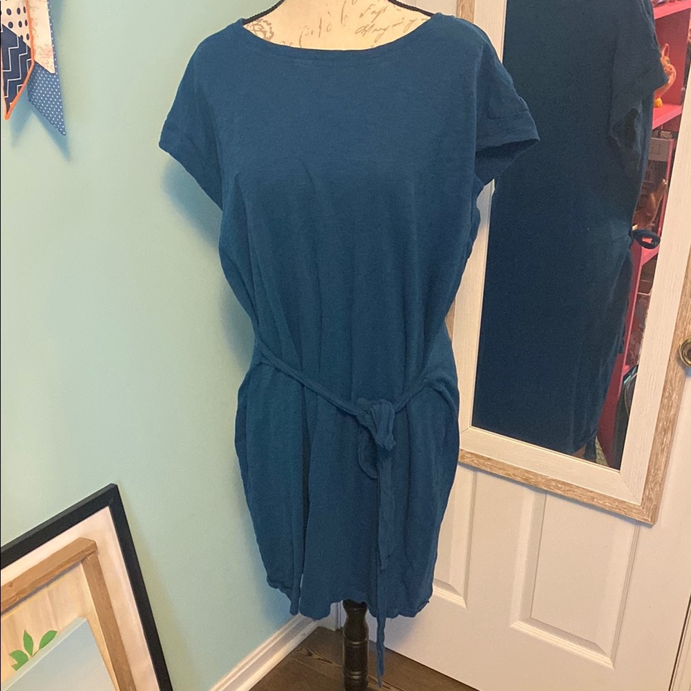 J. Crew XXL Dark Blue 100 Cotton Knit Dress with Tie Waist